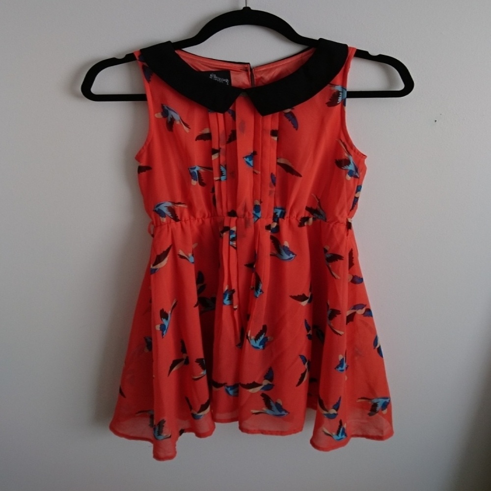 Peter Pan Collar Bird Print Dress